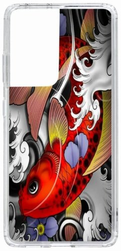 Чехол КRUЧЕ Print Кои для Samsung Galaxy S21 Ultra голубой купить,NaN