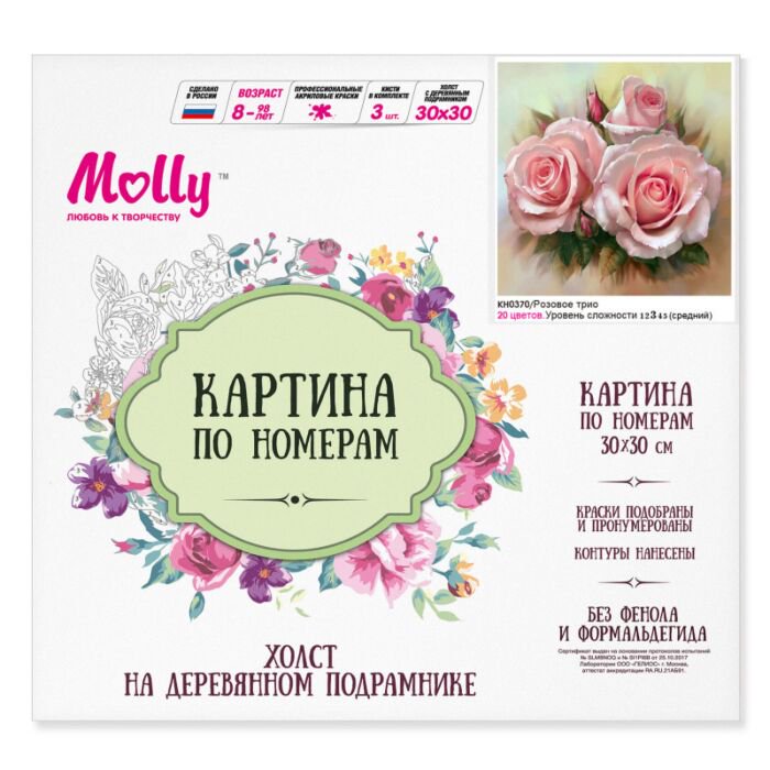 Картина по номерам Molly Розовое Трио 30х30 20 цветов купить,NaN