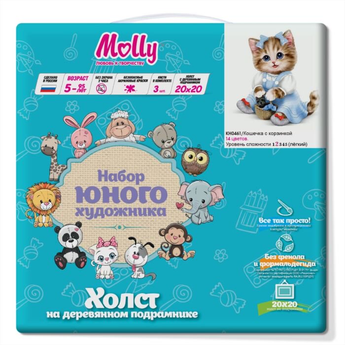 Картина по номерам Molly Кошечка С Корзинкой 20х20 14 цветов купить,NaN