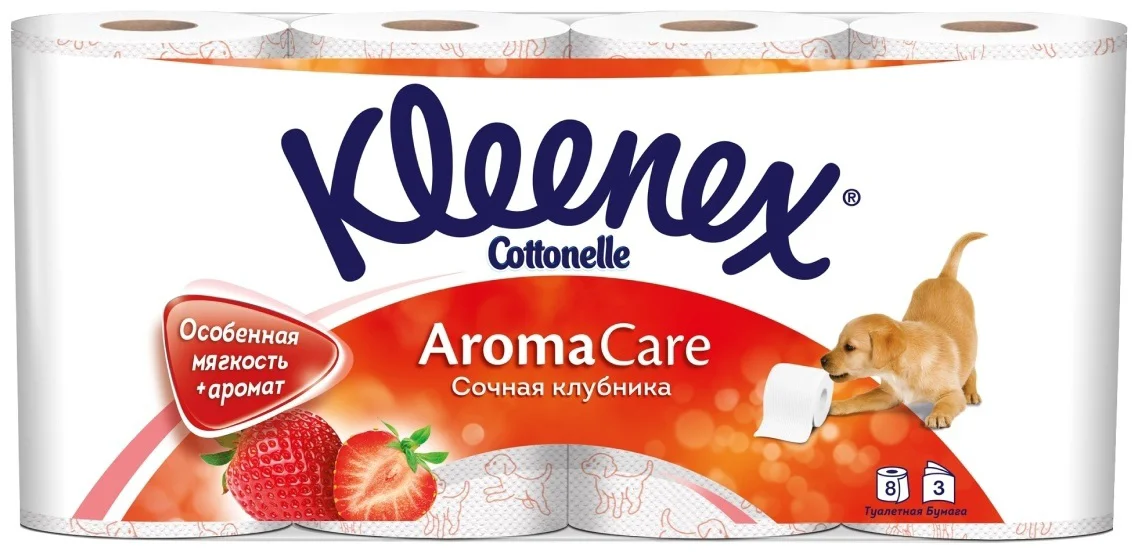 Туалетная бумага Kleenex Cottonelle сочная клубника первичная целлюлоза 8шт  купить,NaN