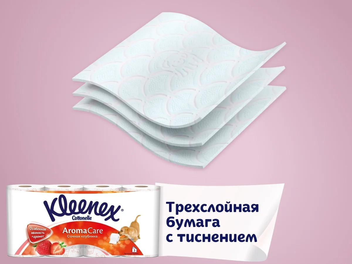 Туалетная бумага Kleenex Cottonelle сочная клубника первичная целлюлоза 8шт  купить,NaN