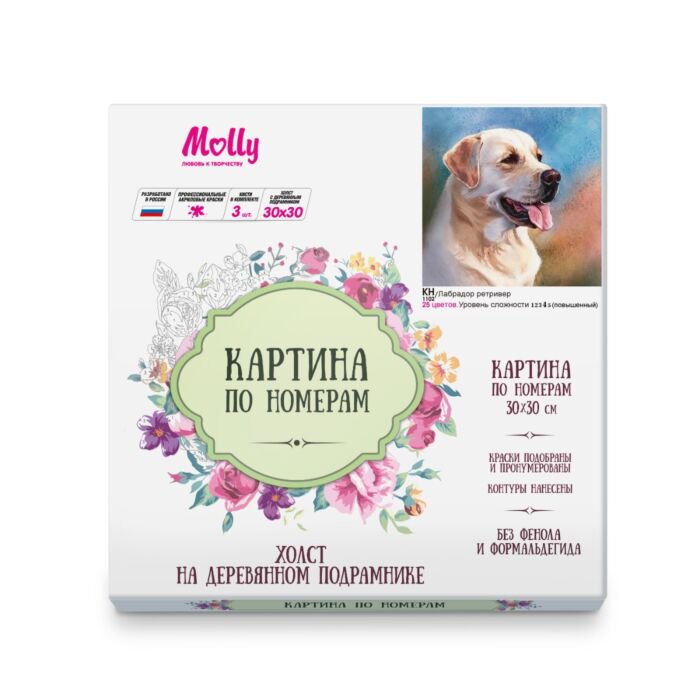 Картина по номерам Molly Лабрадор Ретривер 30х30 25 цветов купить,NaN