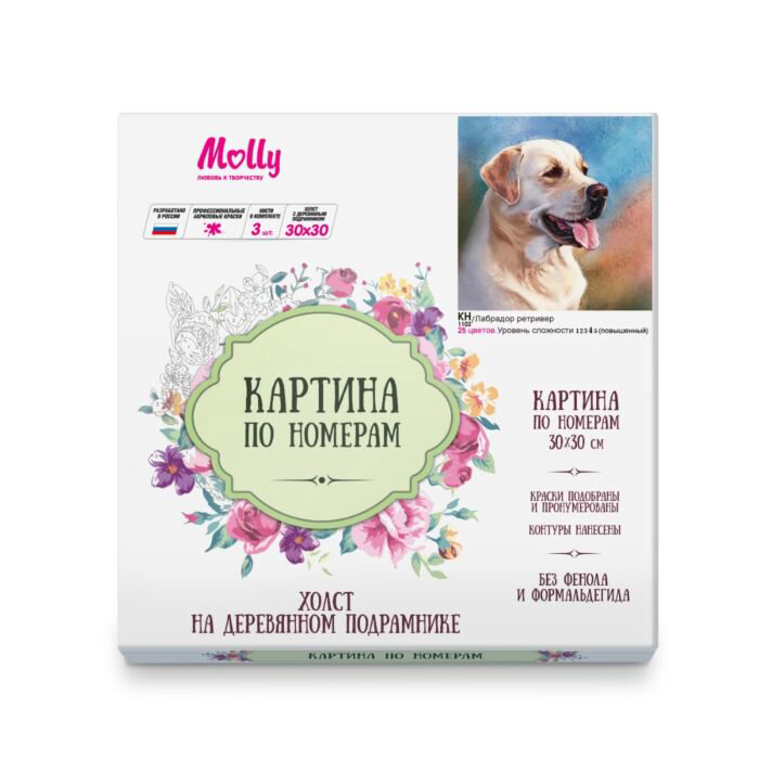 Картина по номерам Molly Лабрадор Ретривер 30х30 25 цветов купить,NaN