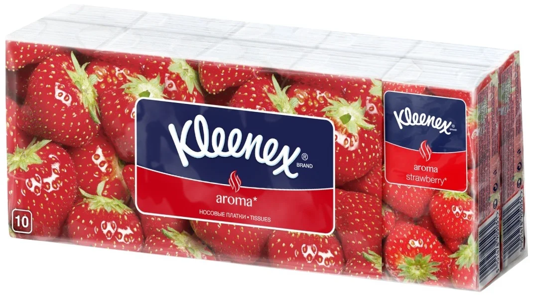 Платочки бумажные Kleenex Aroma клубника 10 пачек по 10шт  купить,NaN