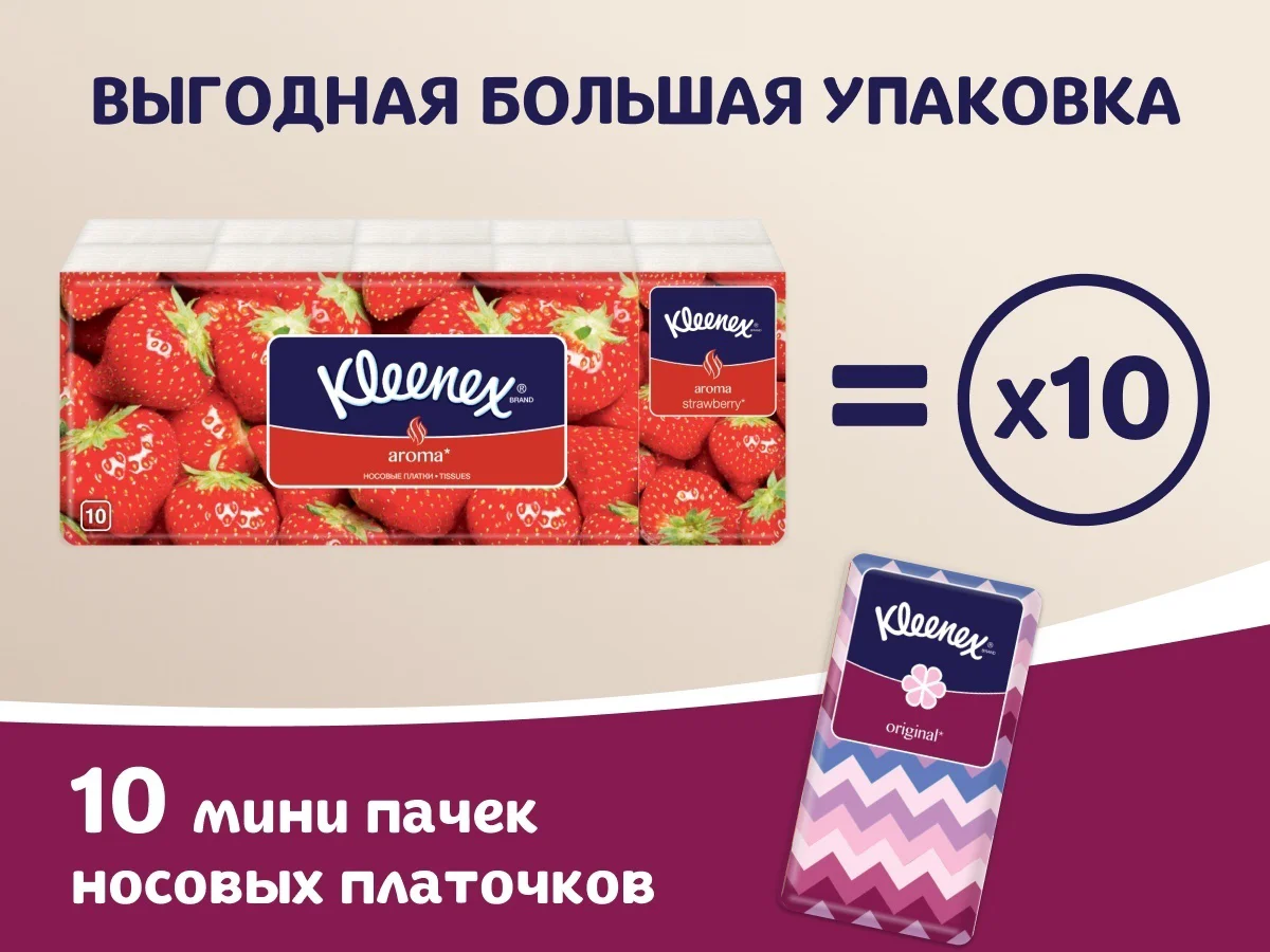 Бумажные платочки Kleenex НК Original 10 упаковок по 10 шт купить,NaN