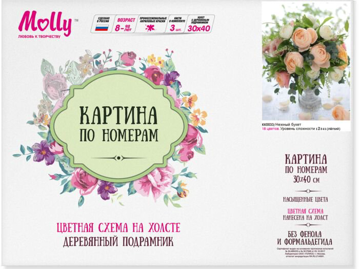 Картина по номерам с цветной схемой Molly Нежный Букет 30х40 18 цветов купить,NaN
