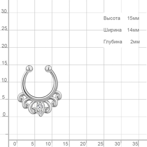 Циркуляр AQUAMARINE для носа вес 0.77 г серебро, фианит