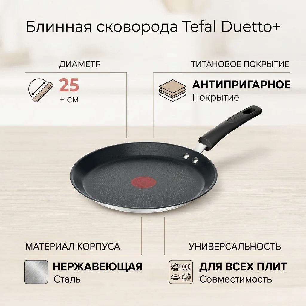 Сковорода блинная Tefal Duetto+ G7333855 25см купить,NaN