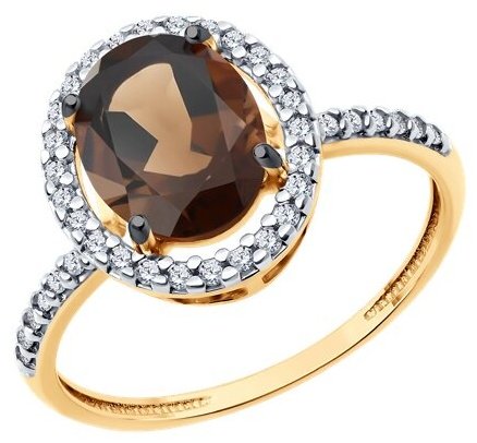 Кольцо Diamant 93-310-01999-4_19 размер 19 вес 1.98 г серебро, раухтопаз, фианит купить,NaN