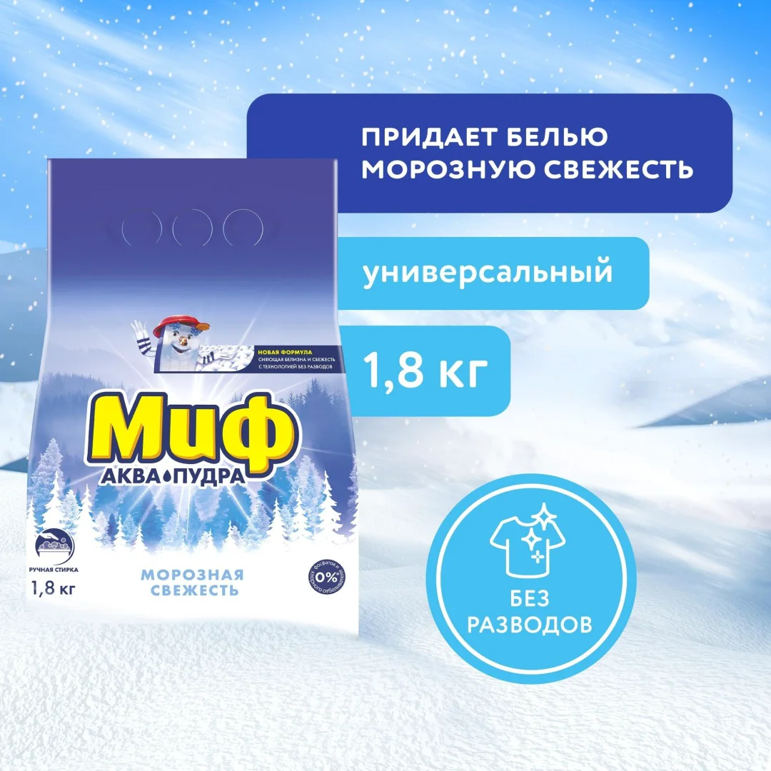 Стиральный порошок МИФ Аква-пудра морозная свежесть ручная 1.8 кг