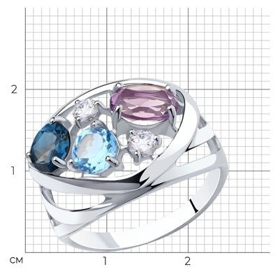 Кольцо Diamant 94-310-00658-1_17 размер 17 вес 3.54 г серебро, топаз, аметист, фианит купить,NaN