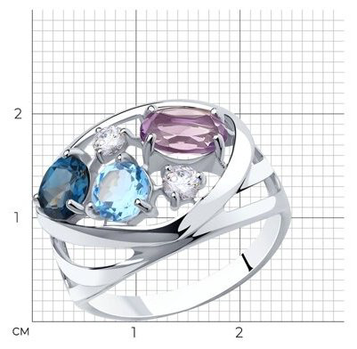Кольцо Diamant 94-310-00658-1_17 размер 17 вес 3.54 г серебро, топаз, аметист, фианит купить,NaN