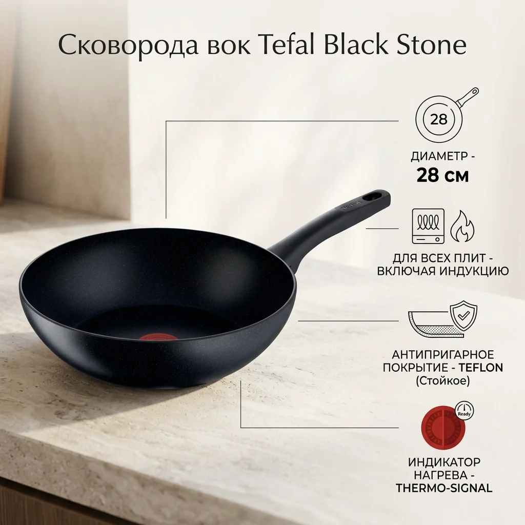 Сковорода-вок Tefal Black Stone G2811972 28см