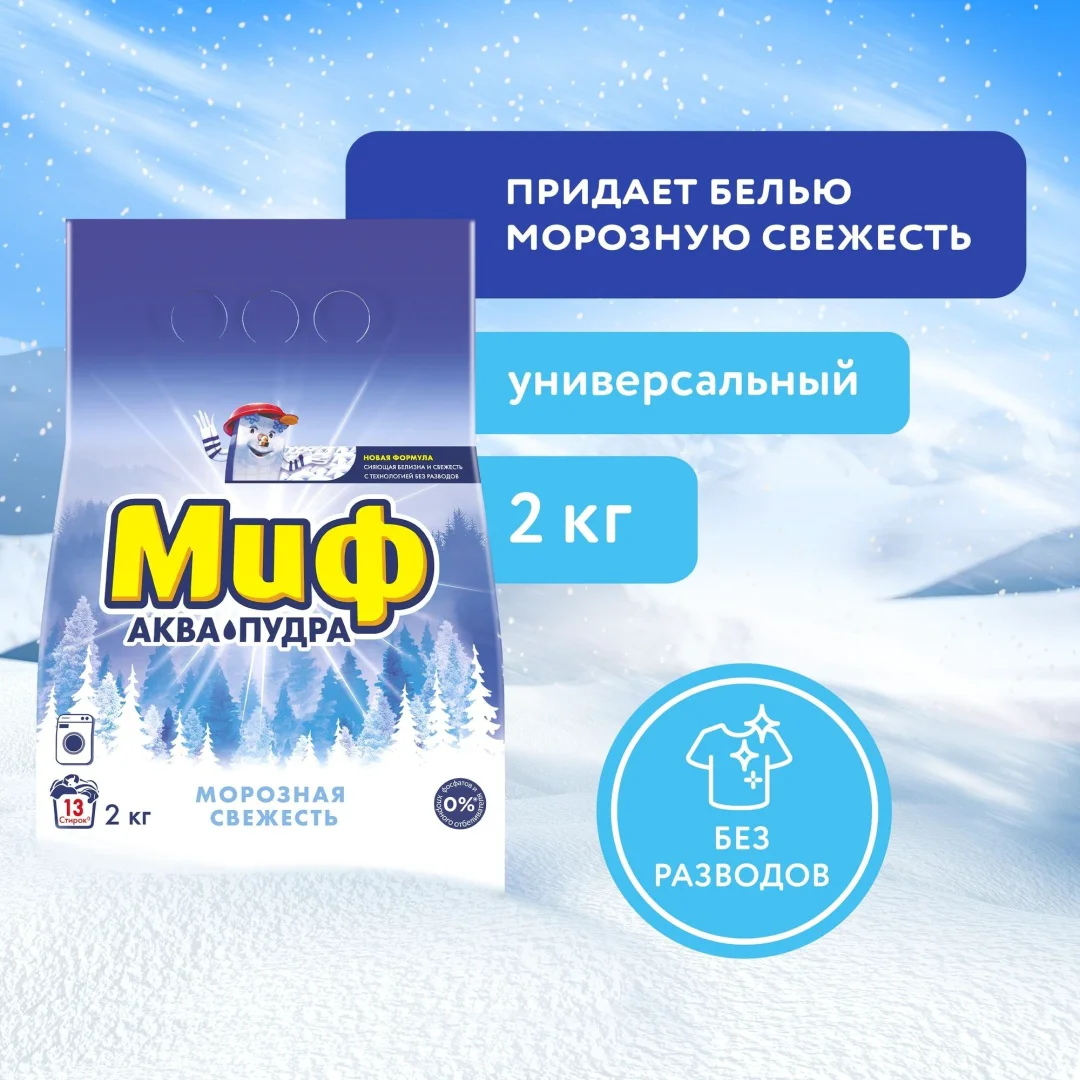 Стиральный порошок МИФ Аква-пудра морозная свежесть 2 кг купить,NaN