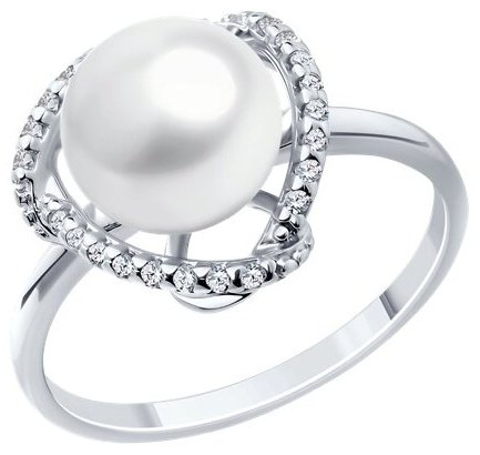 Кольцо Diamant 94-310-01922-1_s размер 19 вес 2.48 г серебро, жемчуг, фианит купить,NaN