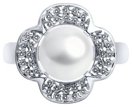 Кольцо Diamant 94-310-01923-1_s размер 19 вес 3.06 г серебро, жемчуг, фианит купить,NaN