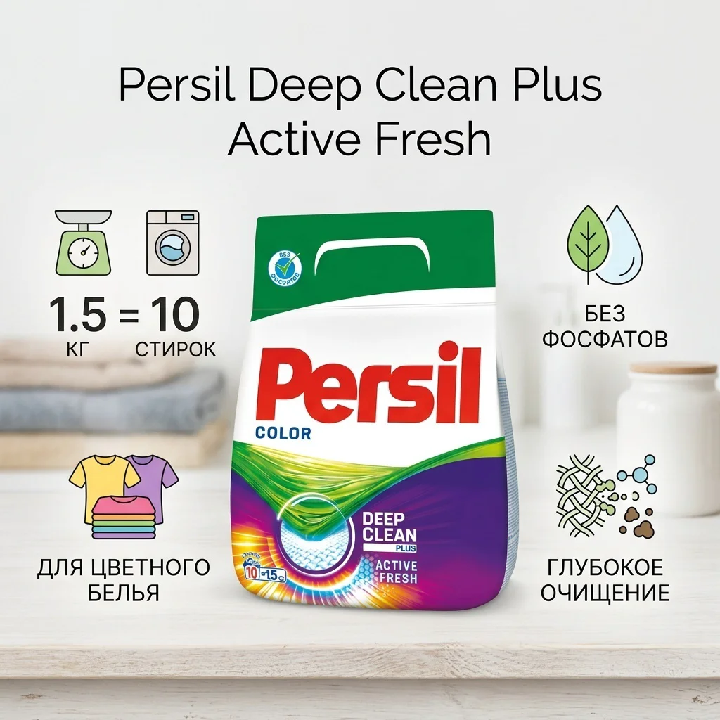 Стиральный порошок для цветных тканей Persil Color Deep Clean Plus Active Fresh 1.5кг
