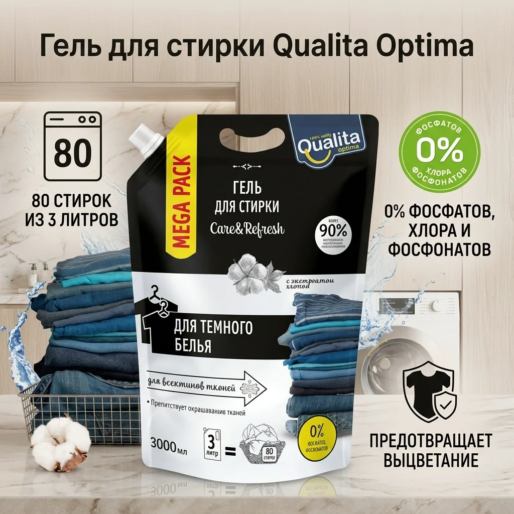 Гель для стирки темного белья Qualita 3л купить,NaN