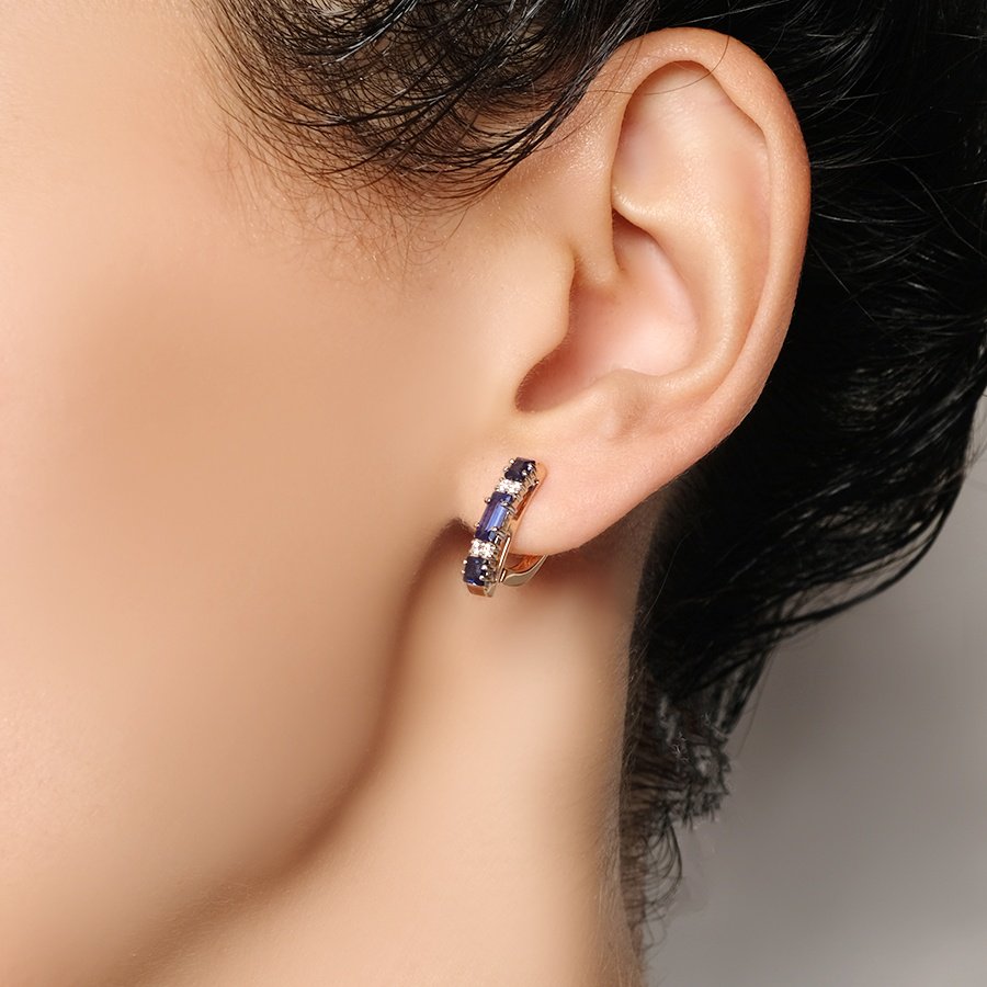 Серьги КРИСТАЛЛ NI60300226773 вес 3.7 г золото, сапфир, фианит купить,NaN