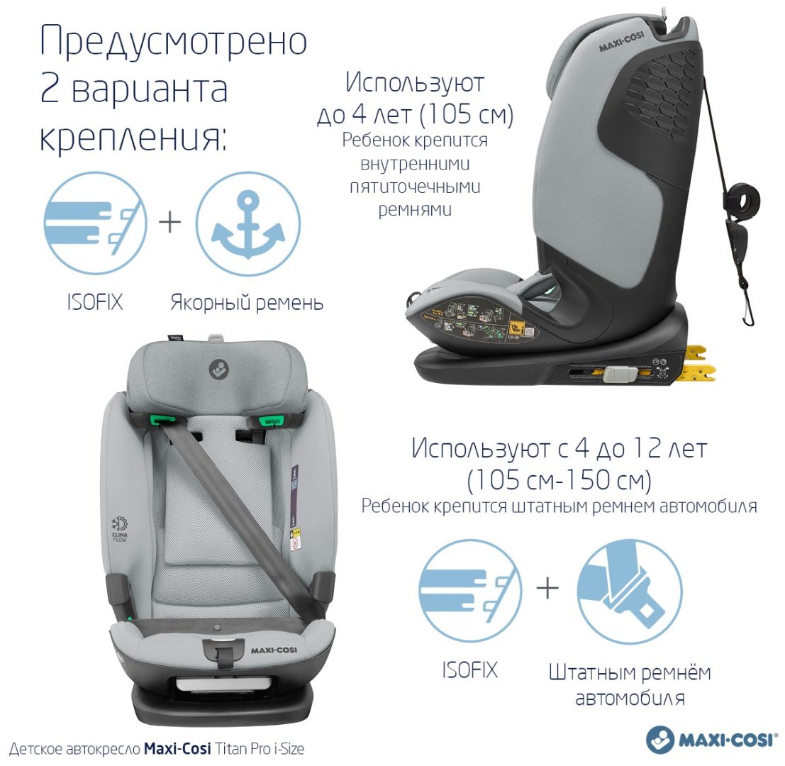 Maxi-Cosi Titan Pro i-Size 1/2/3 (9-36 кг) серый купить,NaN