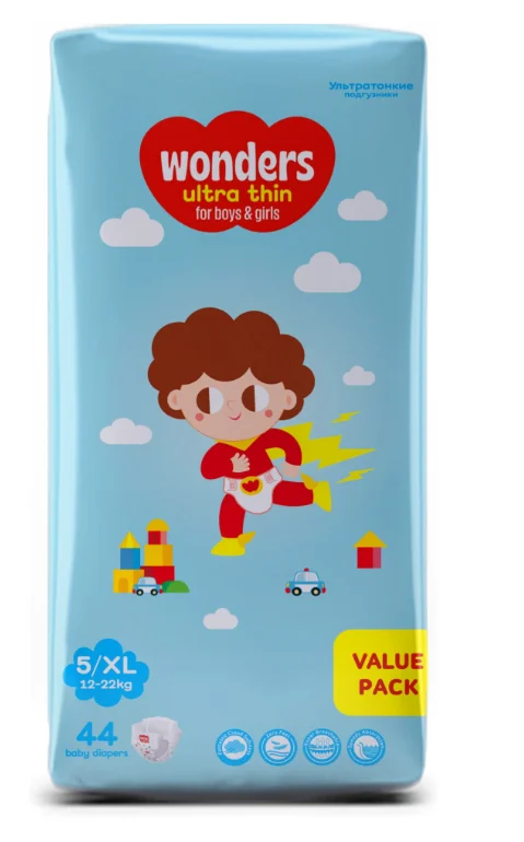 Подгузники-трусики Wonders ultra thin 5 XL 44 шт купить,NaN