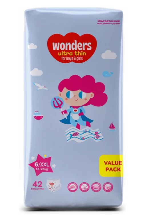 Подгузники-трусики Wonders ultra thin 6 XXL 42 шт купить,NaN