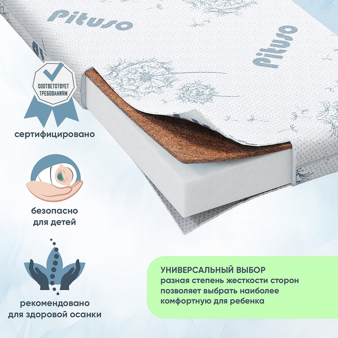 Детский матрас Pituso Baby Balance 60x120x7 см, беспружинный, трикотаж купить,NaN