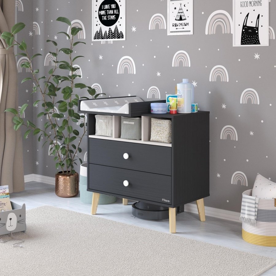 Детский пеленальный комод Pituso Kids Luxor, 80.4x69.3x89.6 см, черный, белый купить,NaN