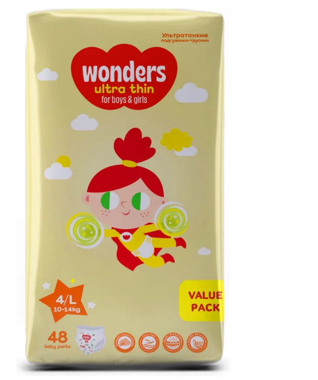 Подгузники-трусики Wonders ultra thin 4 L 10-14кг 48 шт купить,NaN