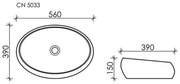 Раковина Ceramicanova CN5033 накладная овальная 56, санфарфор