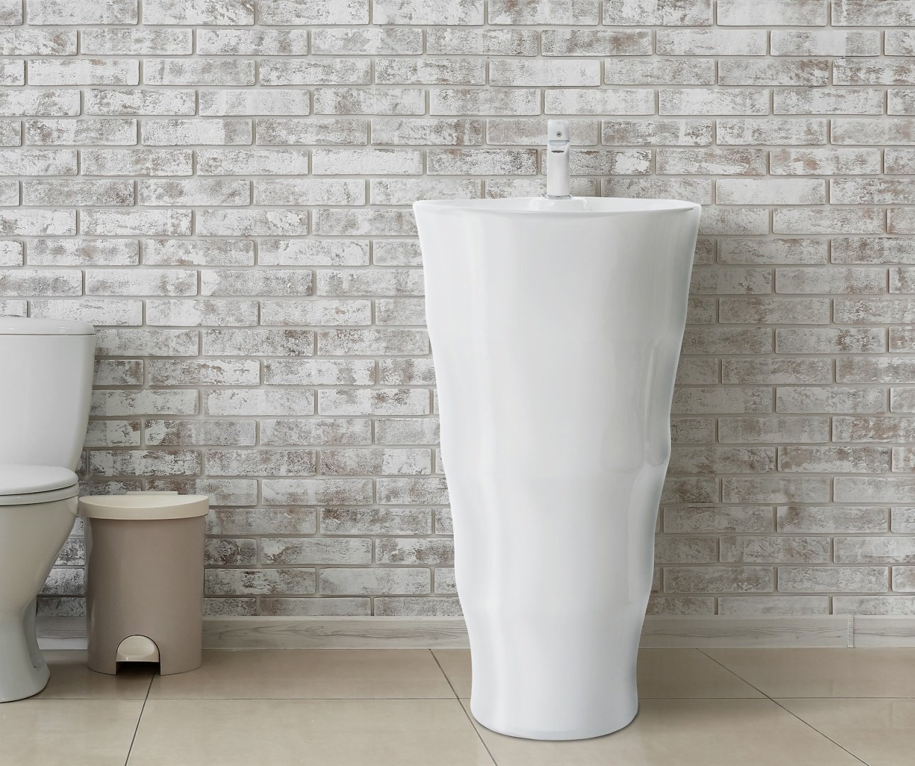 Раковина WeltWasser WW LEERBACH 4242 GL-WT с пьедесталом круглая 42 см, фаянс купить,0