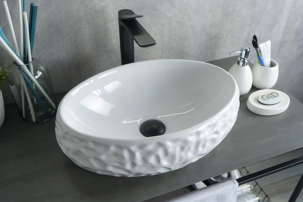 Раковина GID-ceramic 9030wf накладная овальная 34, керамика