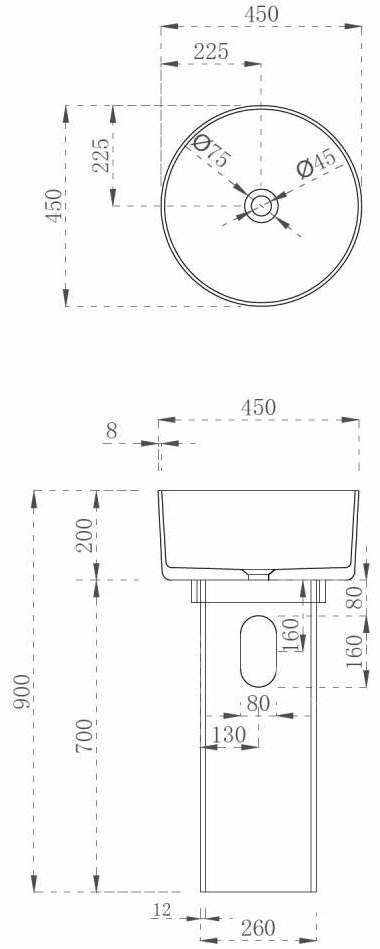 Раковина Abber Kristall AT2702Onyx-H на пьедестал круглая 45, стекло