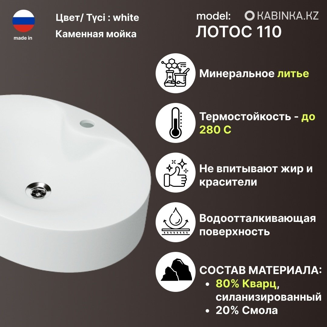Раковина Formastone Лотос 110 накладная овальная 55 см, искусственный камень купить,NaN