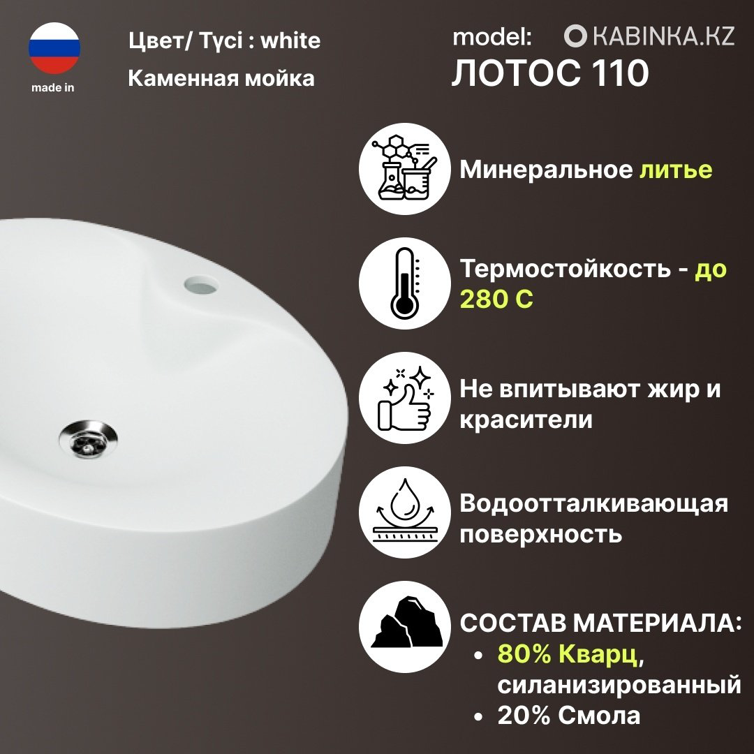 Раковина Formastone Лотос 110 накладная овальная 55 см, искусственный камень купить,NaN
