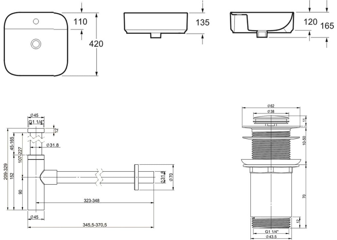 Раковина Lavinia Boho Bathroom Sink 21520305 накладная квадратная 42, санфарфор купить,NaN