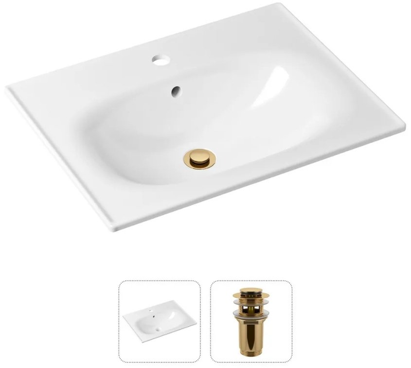 Раковина Lavinia Boho 21520872, Комплект 2 в 1 Lavinia Boho Bathroom Sink (состоит из 33312010, 182131000), цвет золото накладная прямоугольная 46, фарфор
