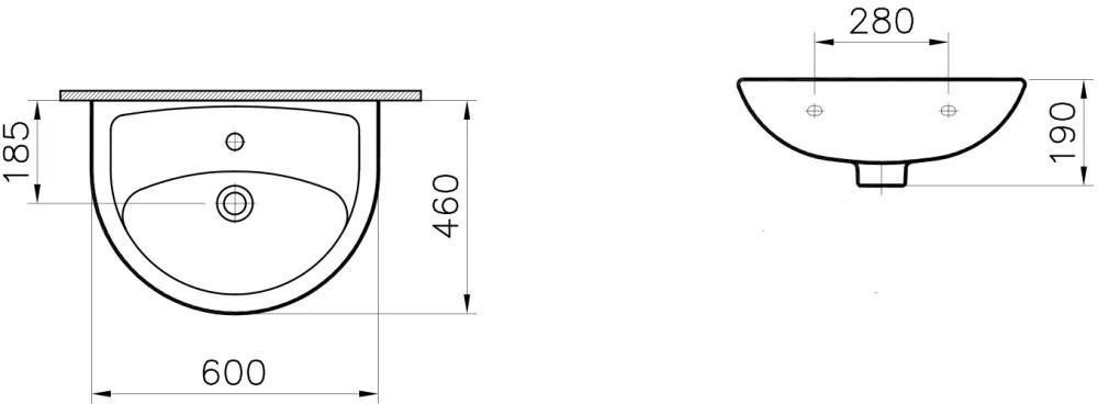 Раковина Norm Fit 6895B099-1778 накладная полукруглая 60, фарфор купить,NaN