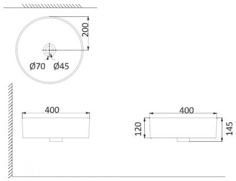 Раковина накладная 40 см CREO PU3100Matte