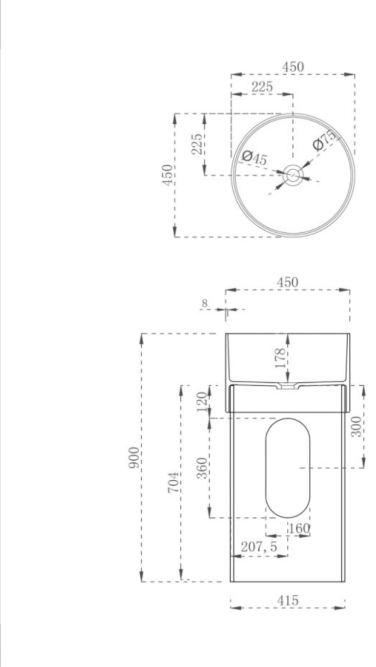 Раковина Abber AT2701Opal-H с пьедесталом круглая 45, стекло купить,0