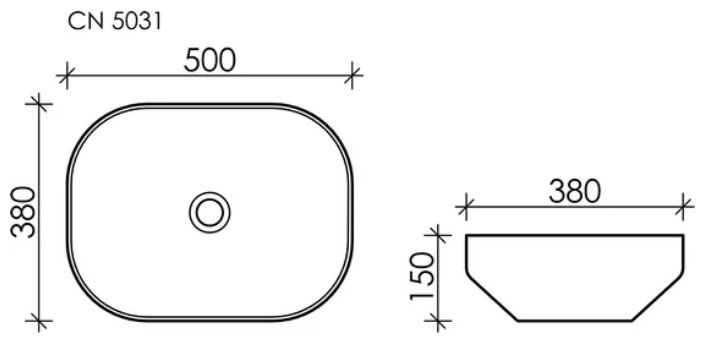 Раковина Ceramicanova CN5031 накладная прямоугольная 50, санфарфор купить,0