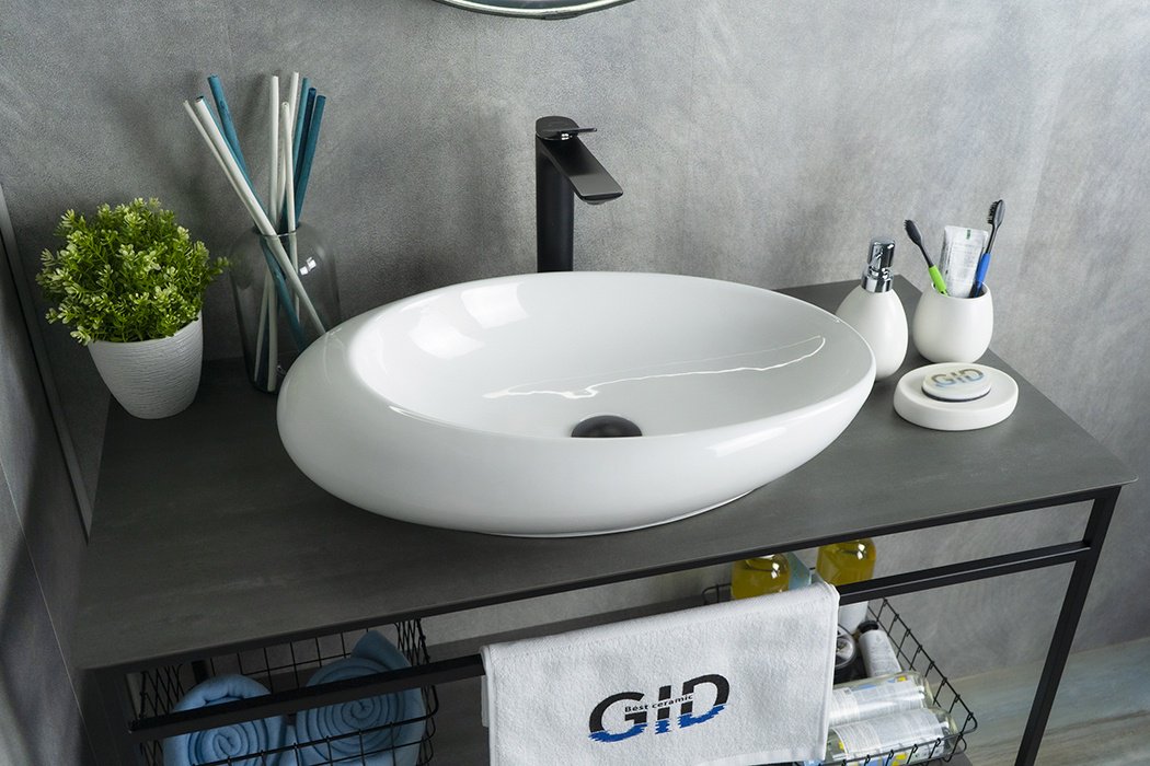 Раковина GID-ceramic N9050 накладная нестандартная 37, керамика