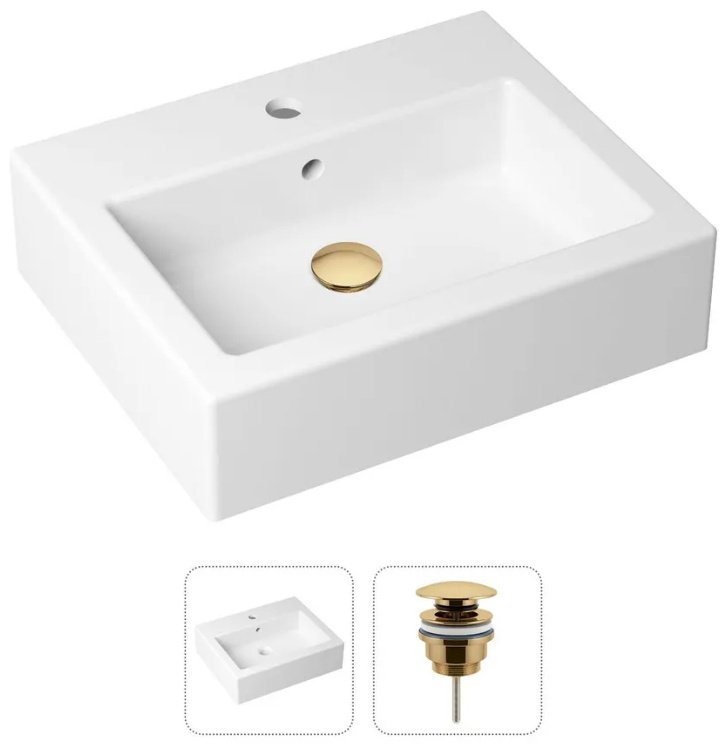 Раковина Lavinia Boho 21520913, Комплект 2 в 1 Lavinia Boho Bathroom Sink (состоит из 33311014, 182141000), цвет золото накладная прямоугольная 41, фарфор