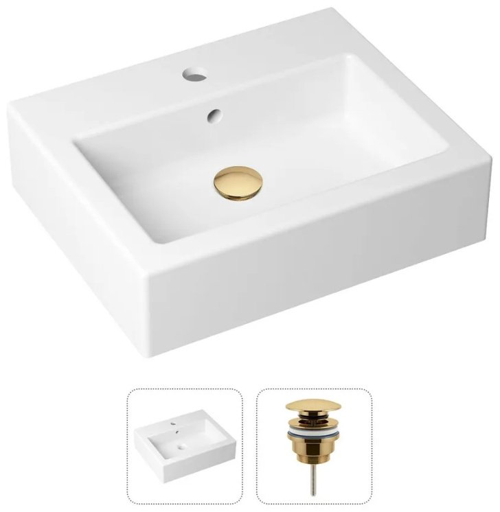 Раковина Lavinia Boho 21520913, Комплект 2 в 1 Lavinia Boho Bathroom Sink (состоит из 33311014, 182141000), цвет золото накладная прямоугольная 41, фарфор