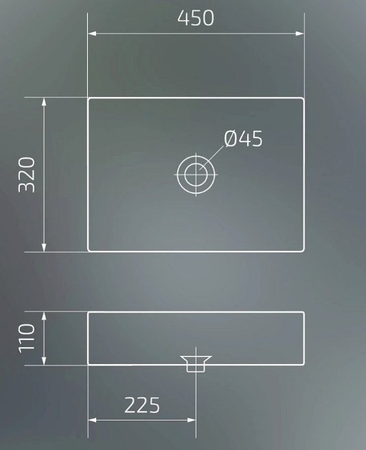 Раковина GID-ceramic Bm1204 накладная прямоугольная 45, керамика купить,110644