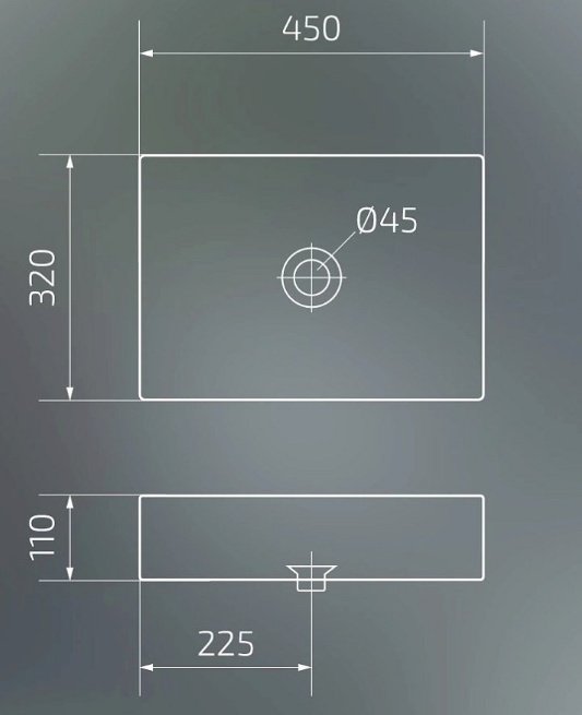 Раковина GID-ceramic Bm1204 накладная прямоугольная 45, керамика