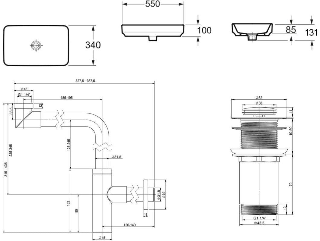 Раковина Lavinia Boho Bathroom Sink 21520153 накладная прямоугольная 34, санфарфор