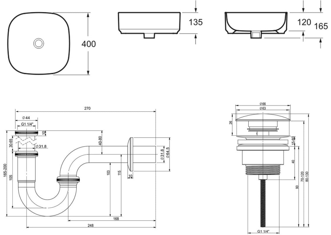 Раковина Lavinia Boho Bathroom Sink 21520218 накладная квадратная 40, санфарфор