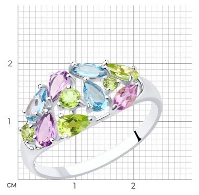 Кольцо SOKOLOV 92011378_17 размер 17 вес 1.93 г серебро, аметист, хризолит, топаз купить,NaN