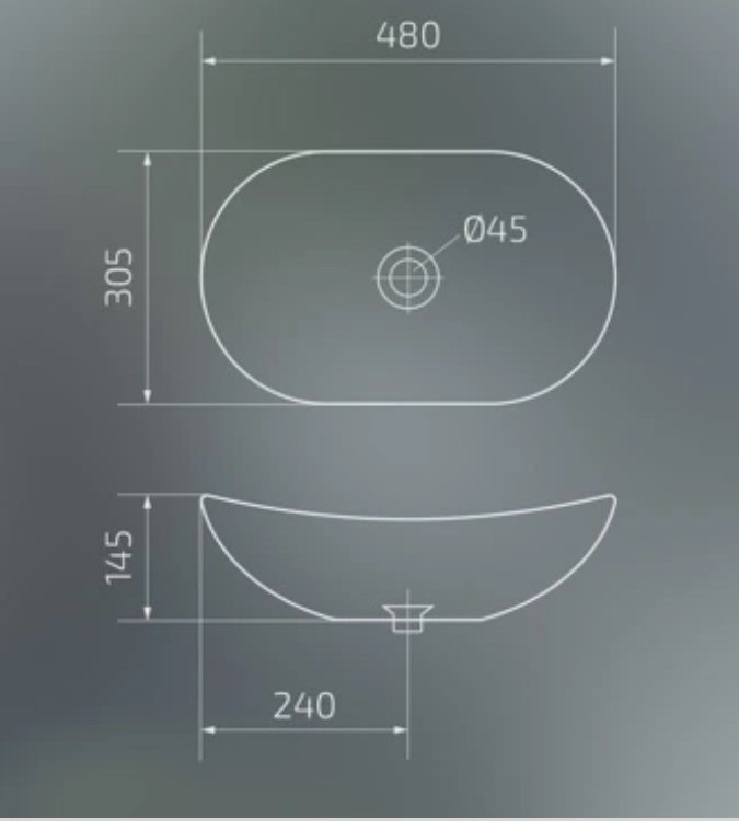 Раковина GID-ceramic N9133 накладная овальная 48, керамика